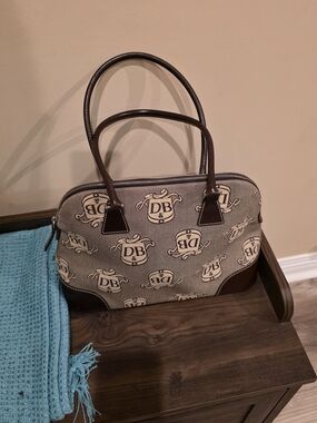Dooney & Bourke Beige Logo Satchel with Brown Trim